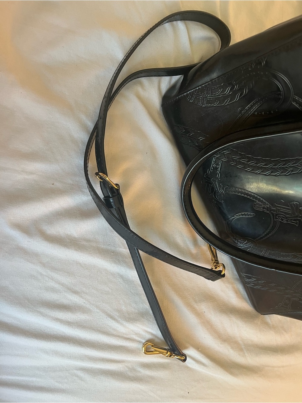 Ralph Lauren Black Embossed Leather Double-Handle Satchel - Picture 10 of 12